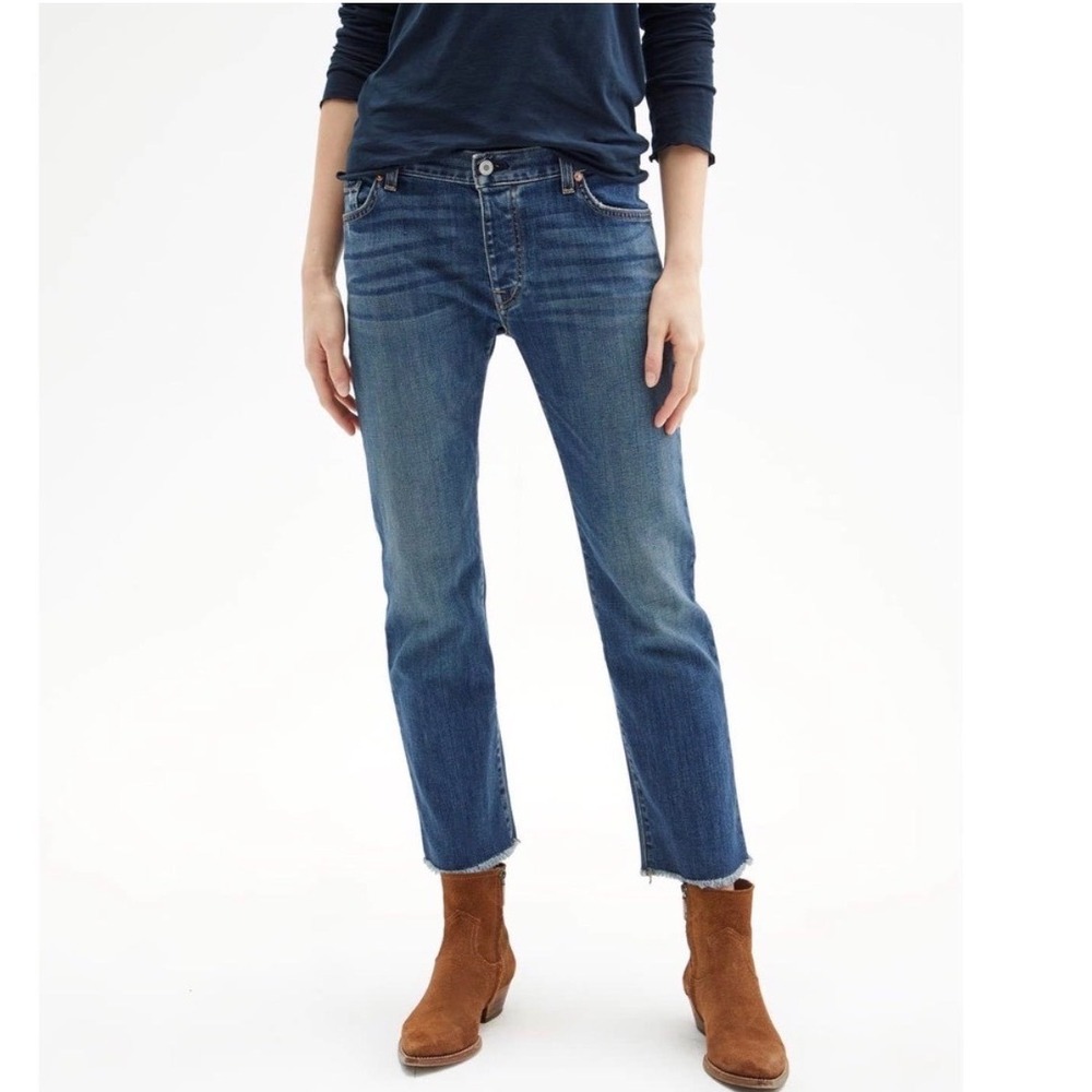 Nili Lotan Boyfriend Jeans in Walker Wash Raw‎ Hem - 26